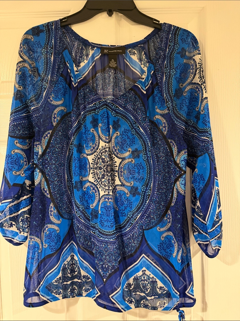 INC International Concepts Blue Medallion Print Tunic Top XL